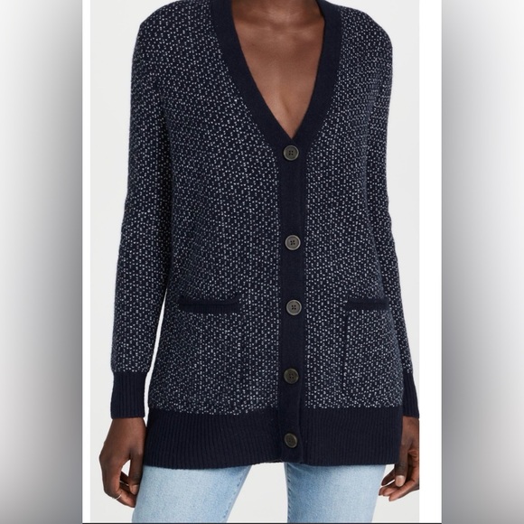 Madewell Sweaters - Madewell Bird’s Eye Maysfield Navy and White Women's Cardigan Sweater
